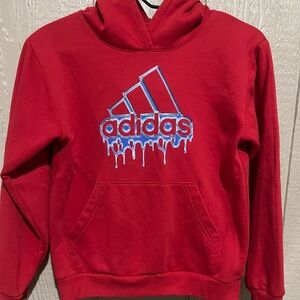 Youth Adidas Red Hoodie with Blue Logo
